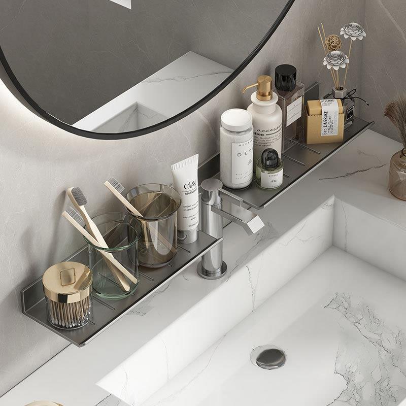 新款台洗漱卫生间厕所太空铝镜前置物架洗脸盆池免打孔浴室水龙头