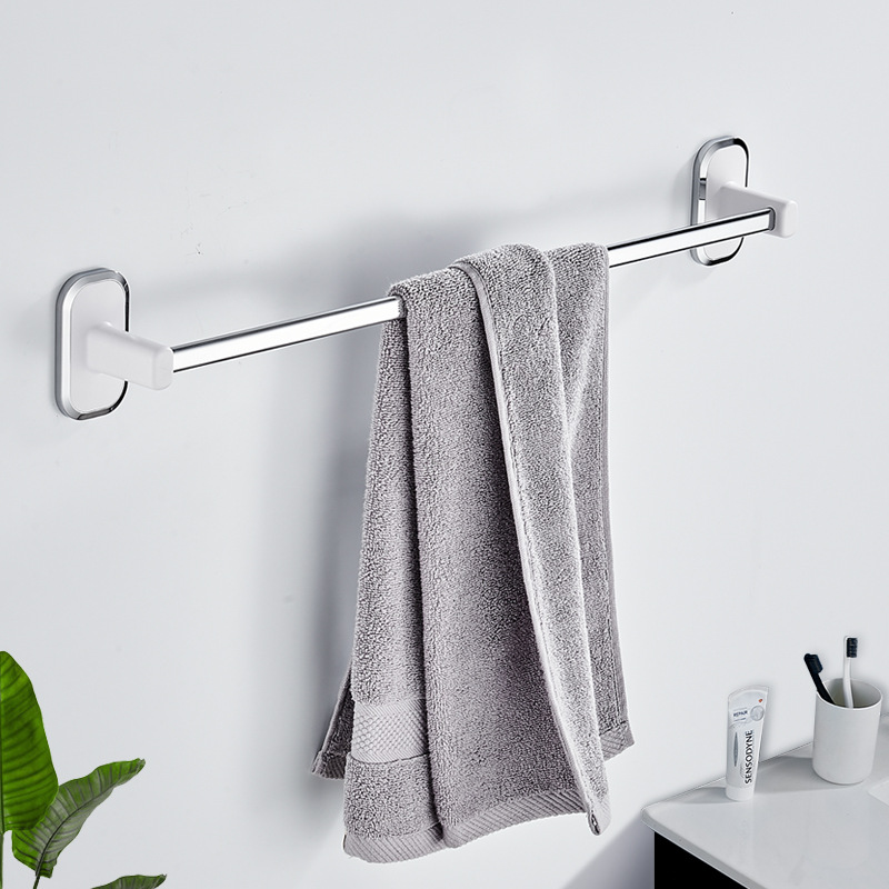 松岸毛巾架不锈钢浴室挂杆卫生间挂架塑料吸壁式单杆毛巾杆免打孔