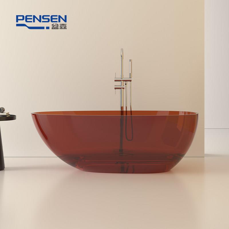 新款水晶浴缸透明彩色树脂网红款鹅蛋形一体浴缸独立式人造石浴盆