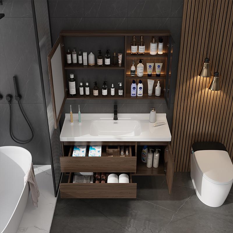 新中式实木陶瓷盆浴室柜智能镜柜组合化妆室洗手池洗脸盆柜洗漱台