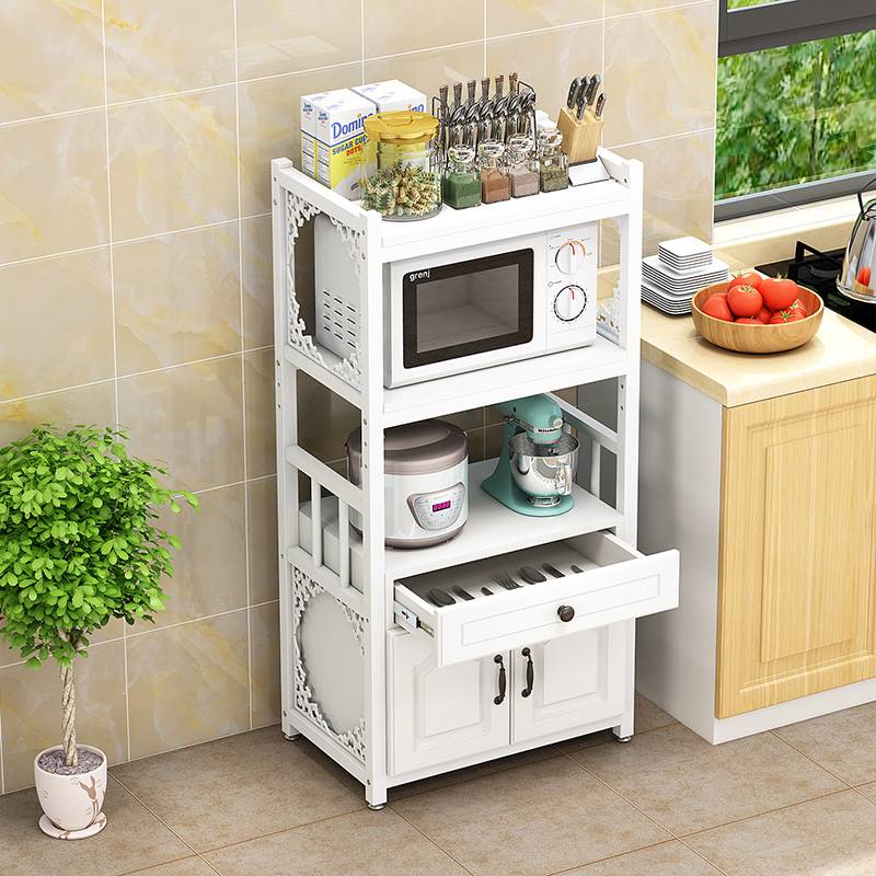 厨房置物架落地式多层微波炉烤箱收纳置物架带抽屉多功能餐边柜子