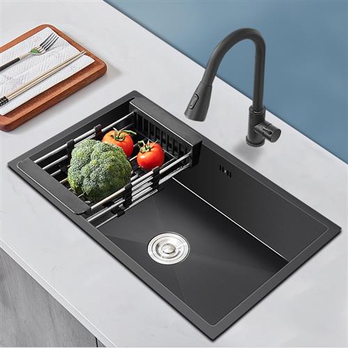 304不锈钢水槽大单槽厨房洗菜盆套装台下盆洗碗池纳米单水槽黑色