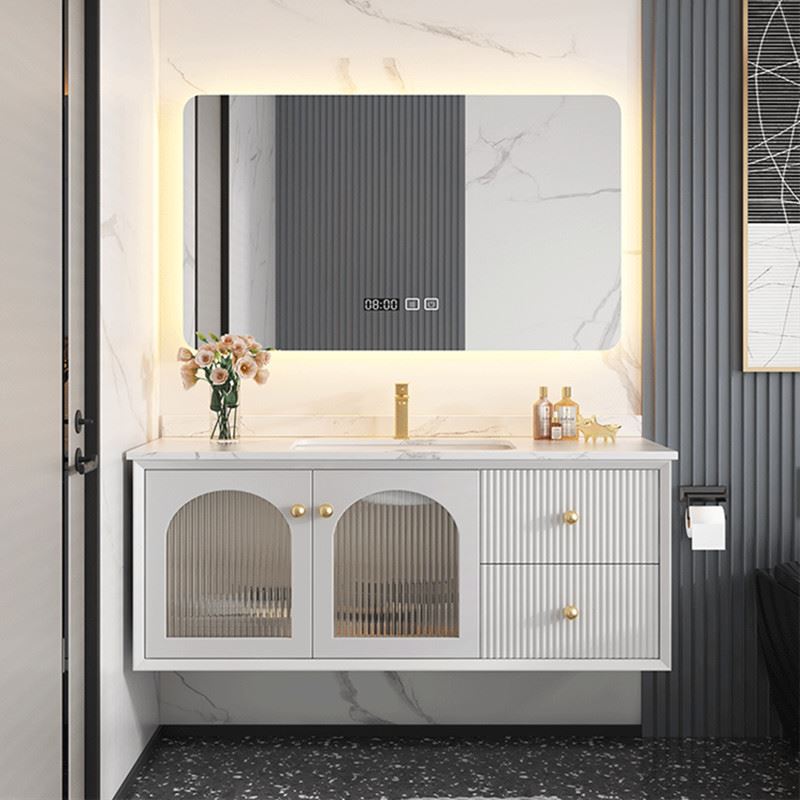 美式简约浴室柜组合岩板洗手台洗脸盆柜智能镜玻璃门卫浴柜实木