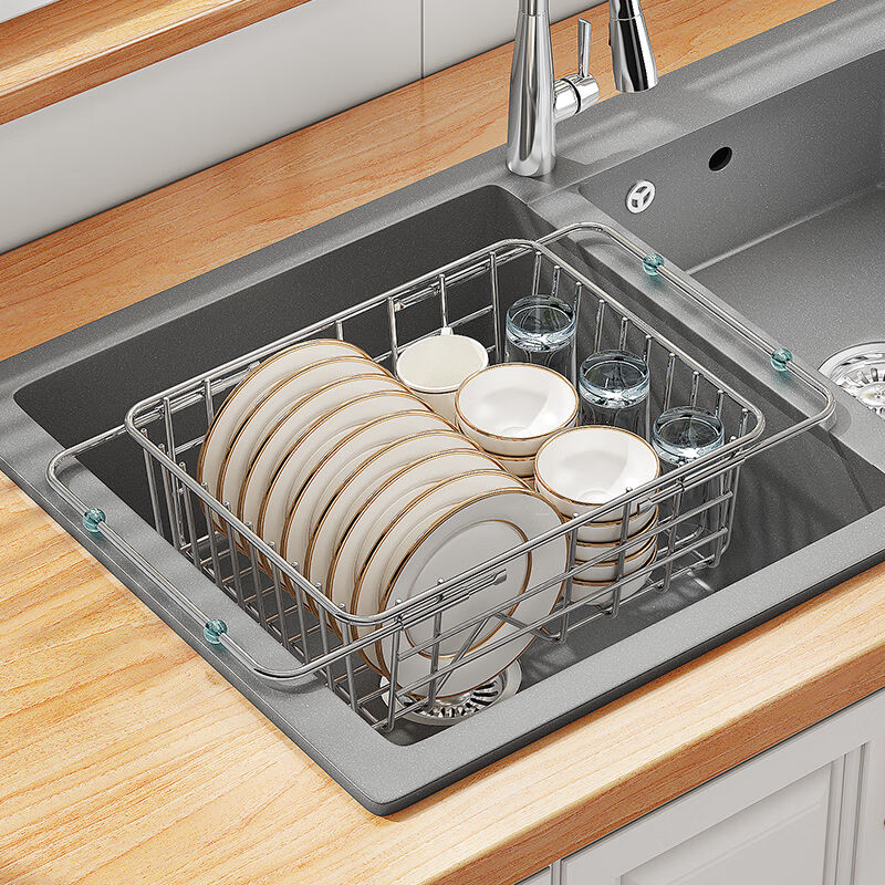 帅仕304不锈钢厨房水槽沥水架可伸缩碗碟置物架洗碗池菜篮果蔬收