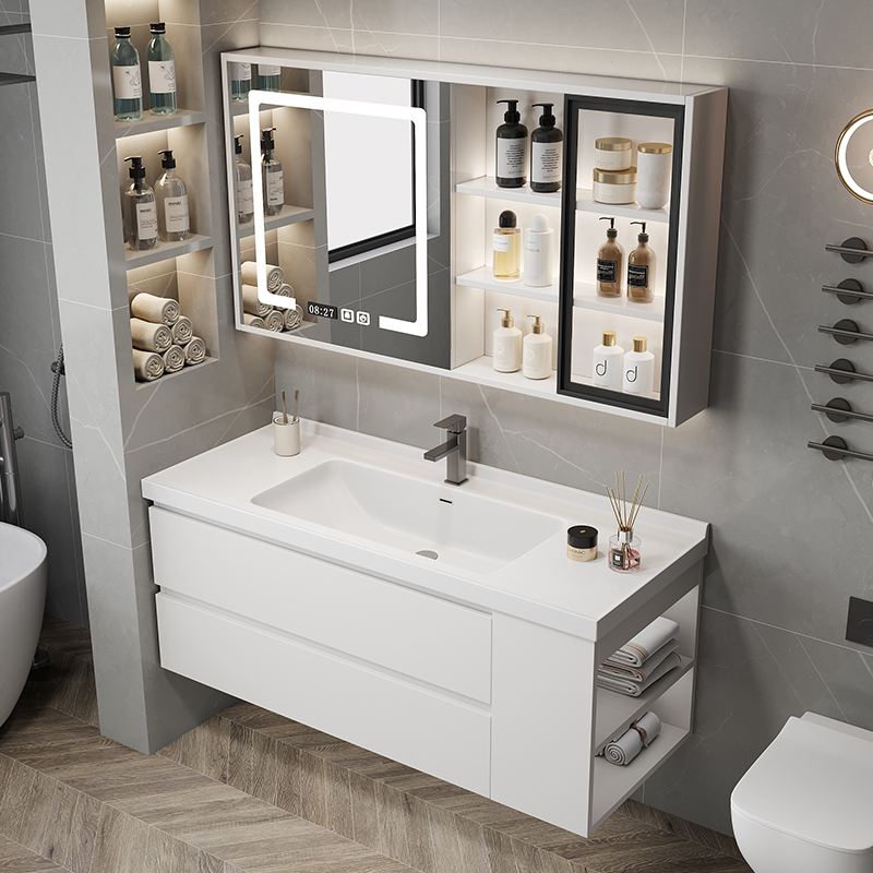 实木浴室柜组合侧边收纳卫生间陶瓷一体盆现代简约洗手洗脸面盆柜