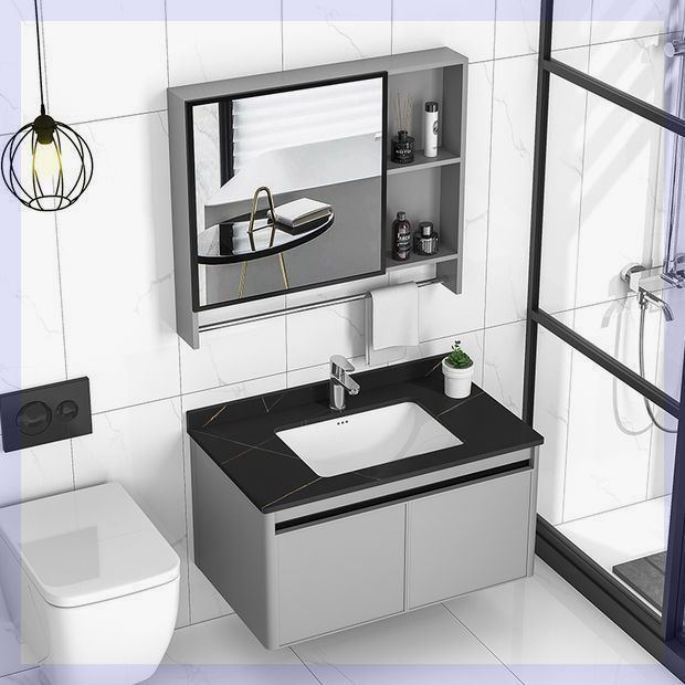 新款浴室洗脸盆柜组合卫生间洗手池轻奢卫浴太空铝岩板一体面盆洗