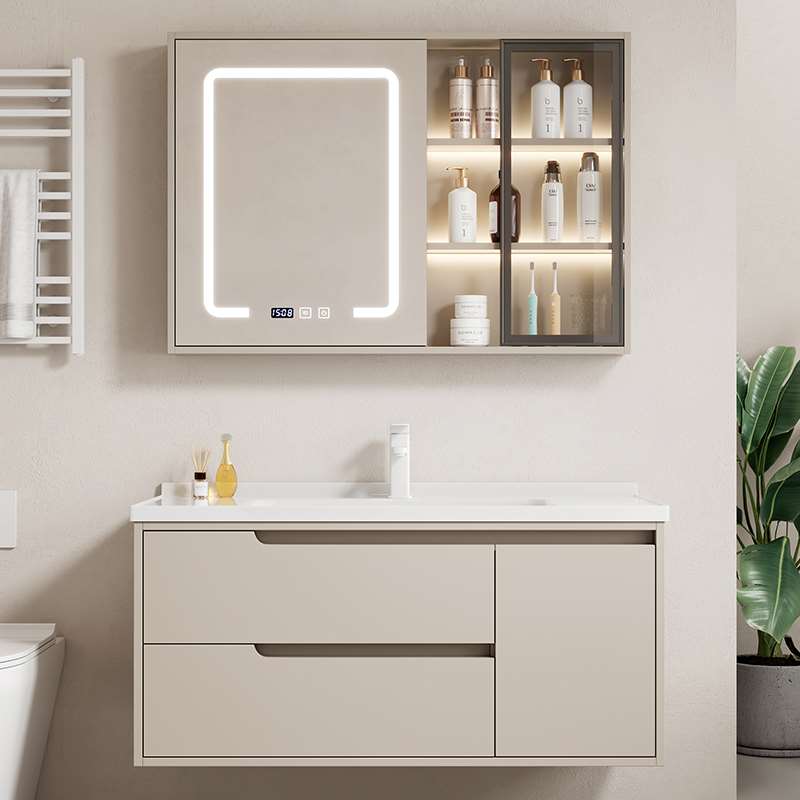 新款奶油风浴室柜一体盆陶瓷洗脸盆卫生间洗手盆柜组合洗漱洗手台