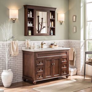 美式浴室柜组合欧式卫浴橡木实木落地洗手池卫生间W洗漱台洗脸盆