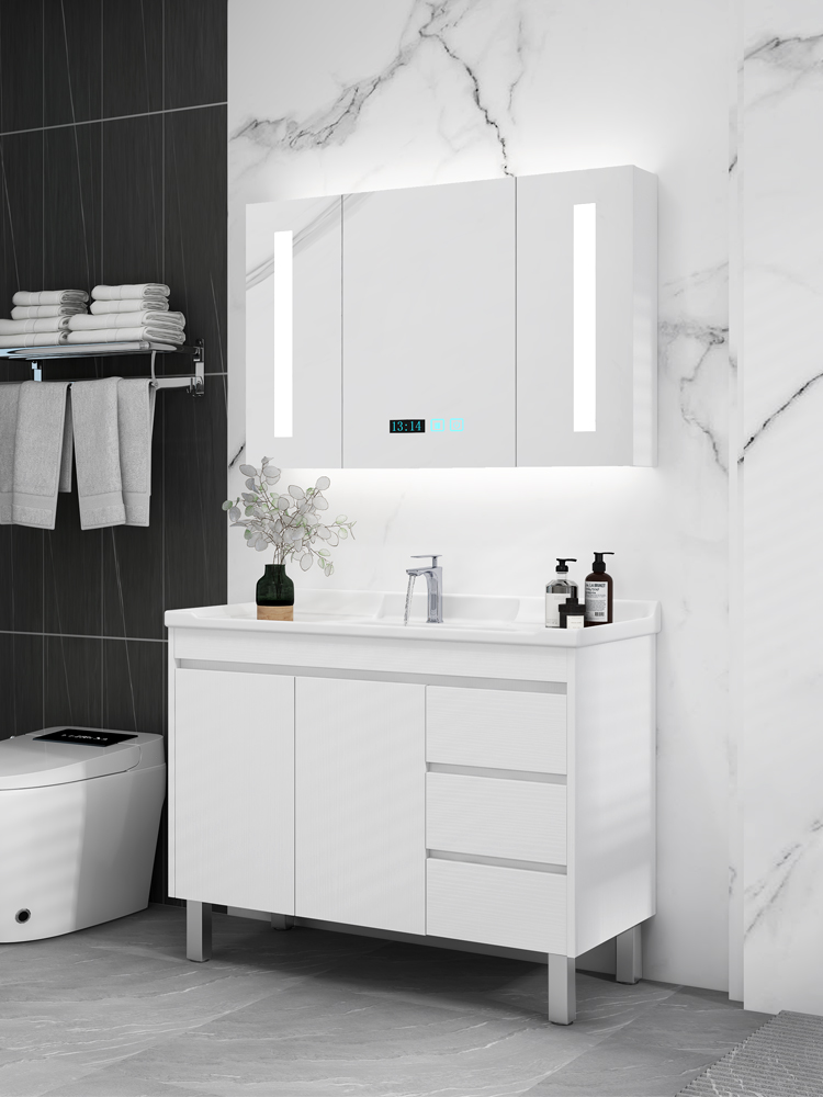 正品实木浴室柜组合现代简约落地式卫生间洗手盆洗漱台卫浴智能镜