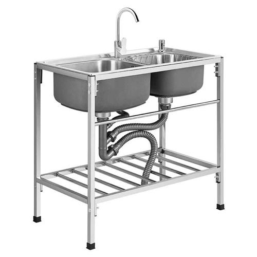 新品水槽带支架厨房不锈钢单槽双槽洗菜盆洗碗池水盆家用加厚落地