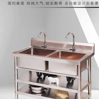 商用不锈钢水槽水池双槽洗菜盆洗碗池厨房家用带置物架单槽洗手盆