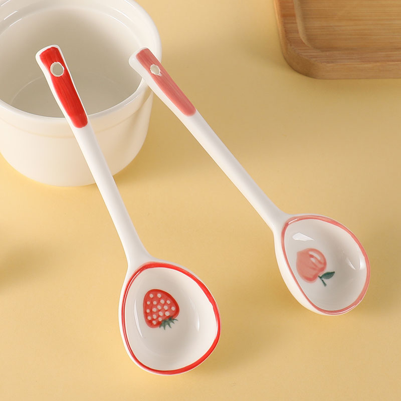 陶瓷勺子家用小汤勺长柄日式高颜值喝汤专用圆头盛汤舀粥调羹勺子