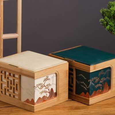 创意竹制明前龙井方包茶叶包装盒空礼盒绿茶龙井茶通用礼盒装空盒