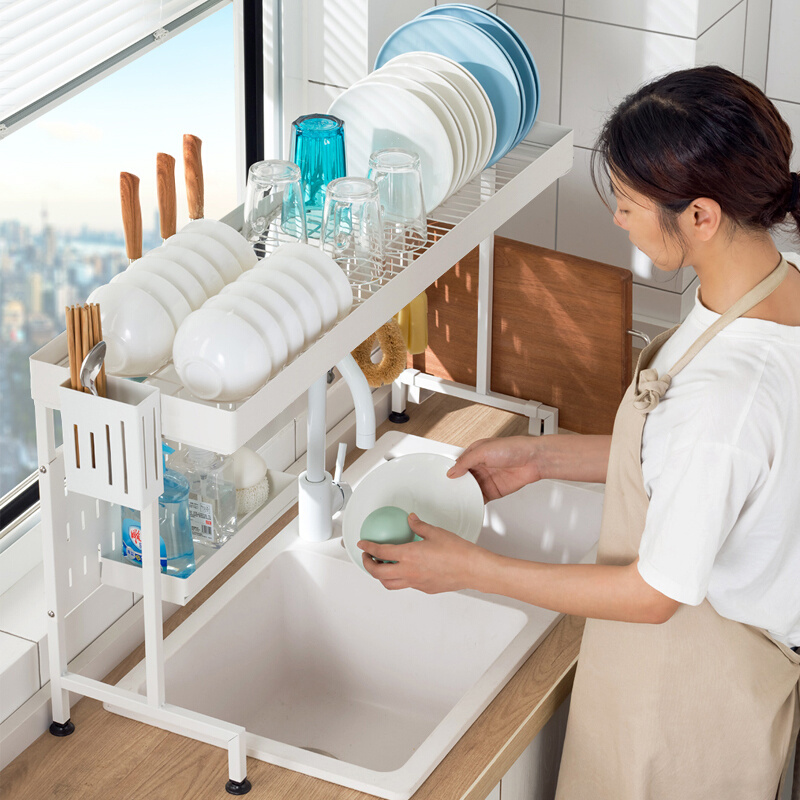 可伸缩厨房水槽上方置物架碗架沥水架碗碟架台面多功能碗盘收纳架