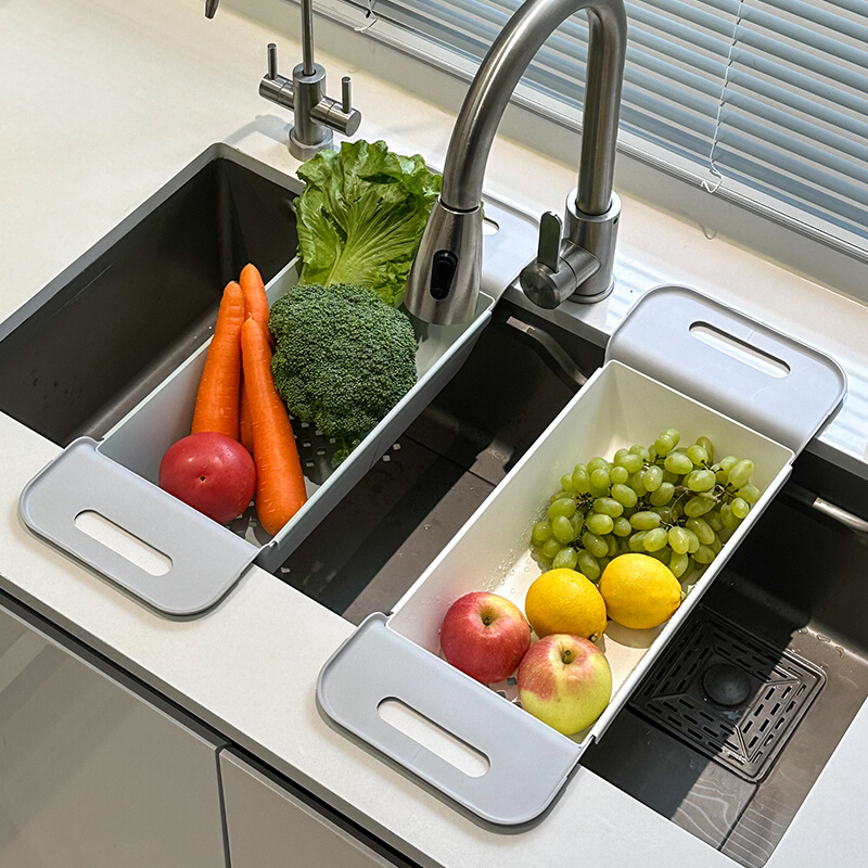 可伸缩水槽沥水架水果蔬菜塑料沥水篮洗碗池置物架厨房垃圾过滤架
