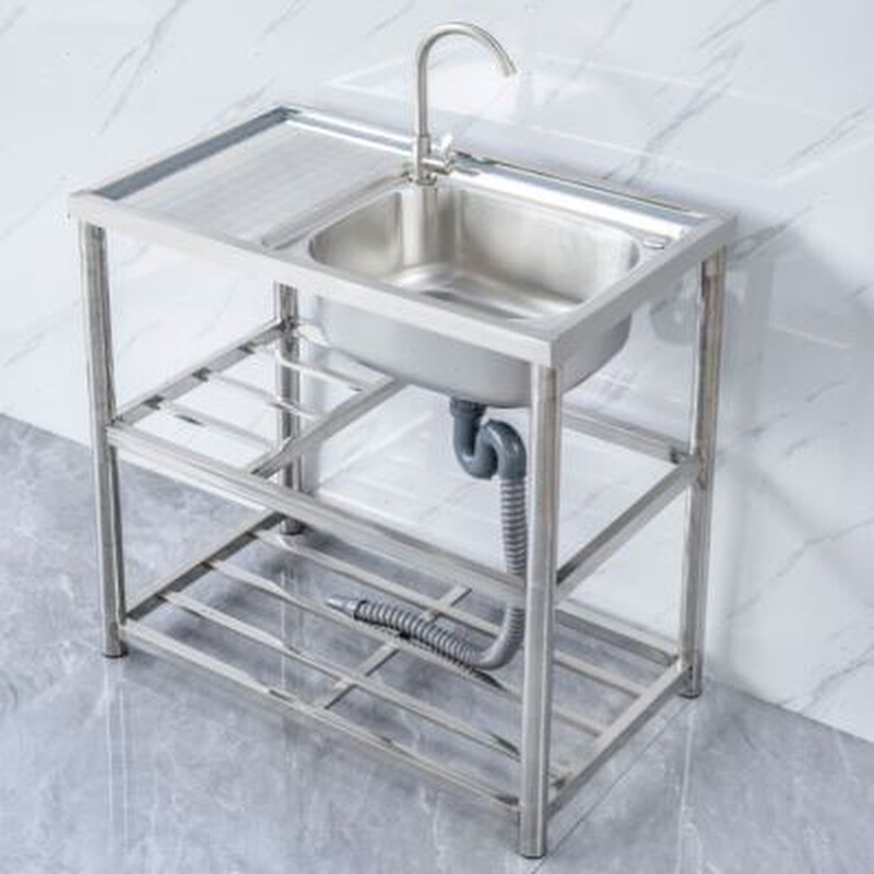 厨房不锈钢水槽单槽洗碗盆一体台面简易带支架平台洗碗池双盆家用