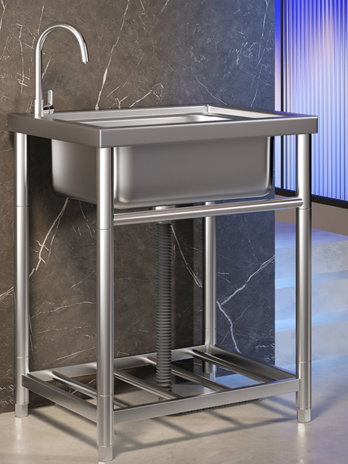 商用厨房洗菜盆304不锈钢洗手盆带支架一体洗碗池家用水槽大单槽