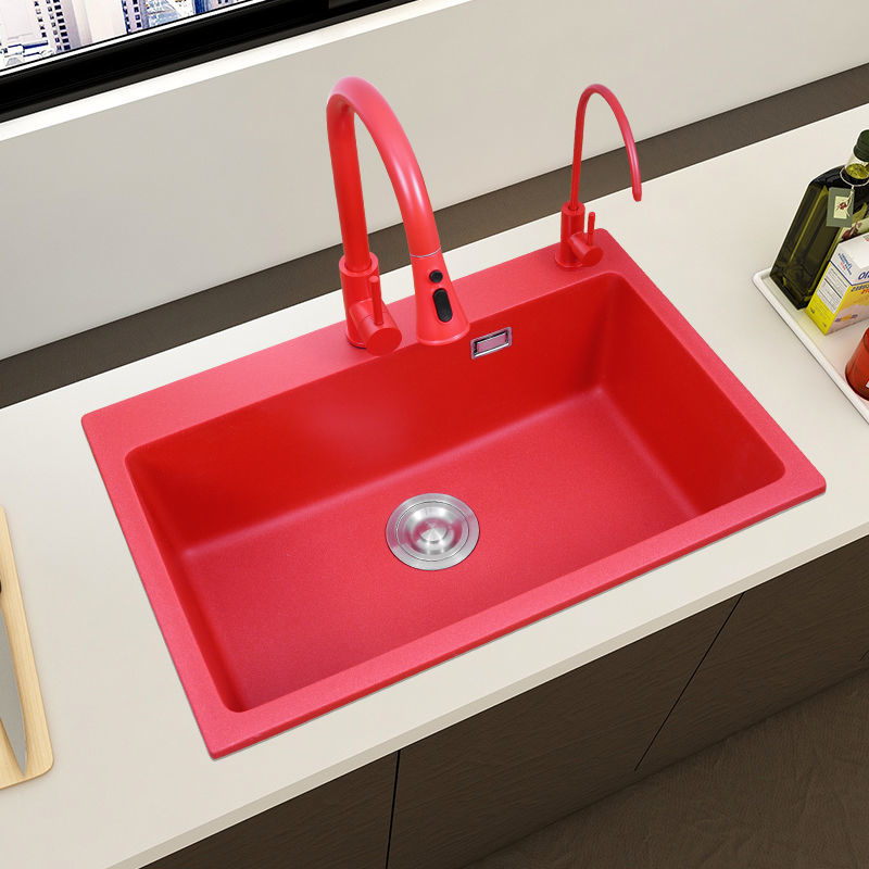 石英石水槽厨房大单槽红色花岗岩洗菜盆洗碗池台上台下盆加厚大号