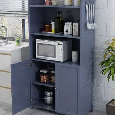 新款厨房置物架落地多层柜子储物柜带门餐边柜实木碗柜橱柜置物柜