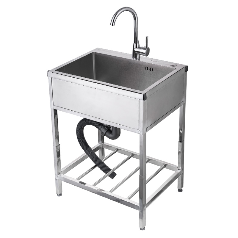 厨房加厚不锈钢水槽大单槽洗菜盆带支架水池家用拉丝洗碗槽洗菜池