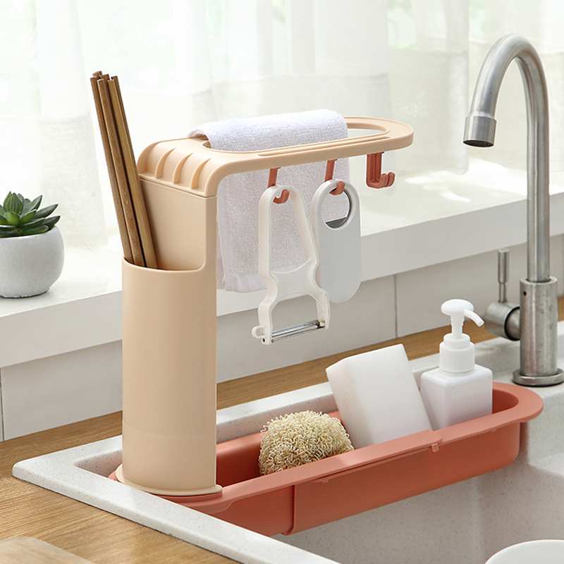 家用厨房水槽沥水篮可调节伸缩收纳架沥水架水池置物架洗碗抹布架