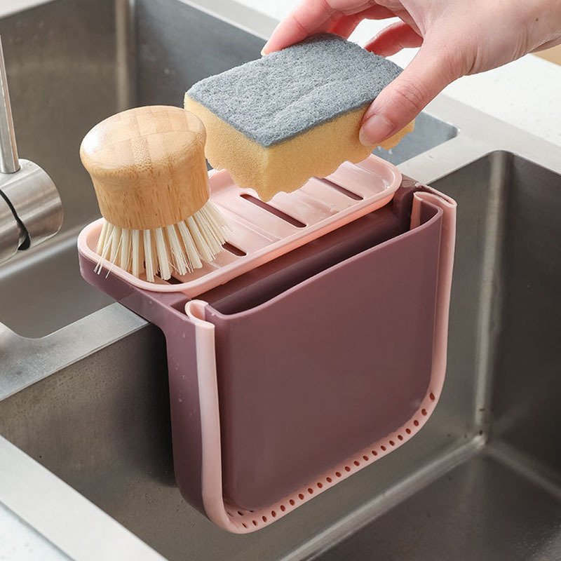 厨房水槽伸缩沥水篮吸盘可折叠挂式置物架厨余水池干湿分离垃圾桶