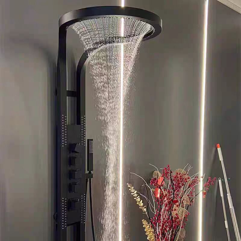 德国浴室高端花洒套装家用纯铜挂壁大瀑布旋转多功能增压淋浴套装