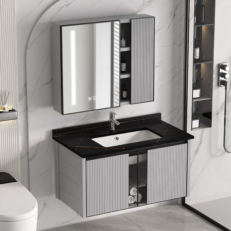 现代简约太空铝合金浴室柜组合卫生间洗漱台陶瓷一体洗手盆洗脸盆