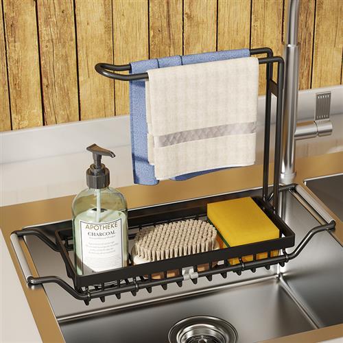 厨房不锈钢洗碗布毛巾置物架多功能水槽水龙头可伸缩抹布沥水架