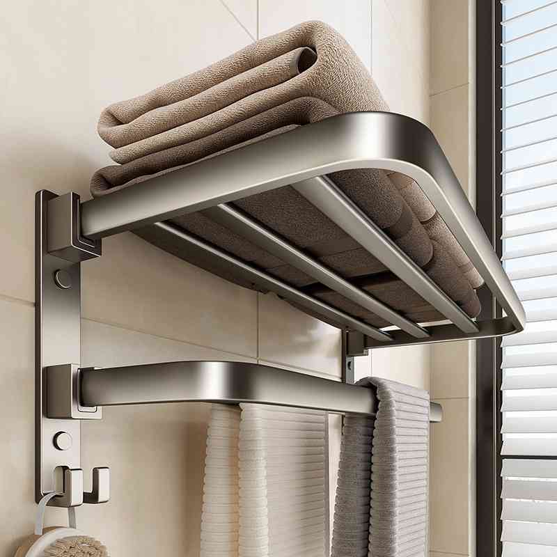 枪灰浴巾架毛巾架可折叠免打孔卫生间浴室厕所置物架壁挂卫浴挂件
