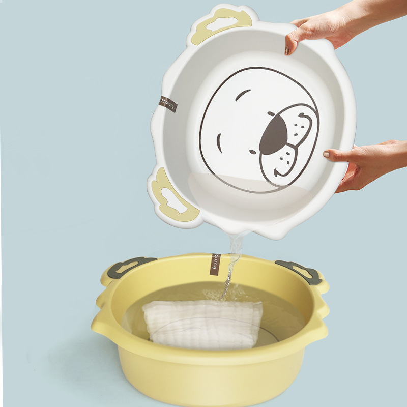 宝宝洗脸脸盆塑料儿童小盆婴儿家用圆形黄色白色卡通圆盆