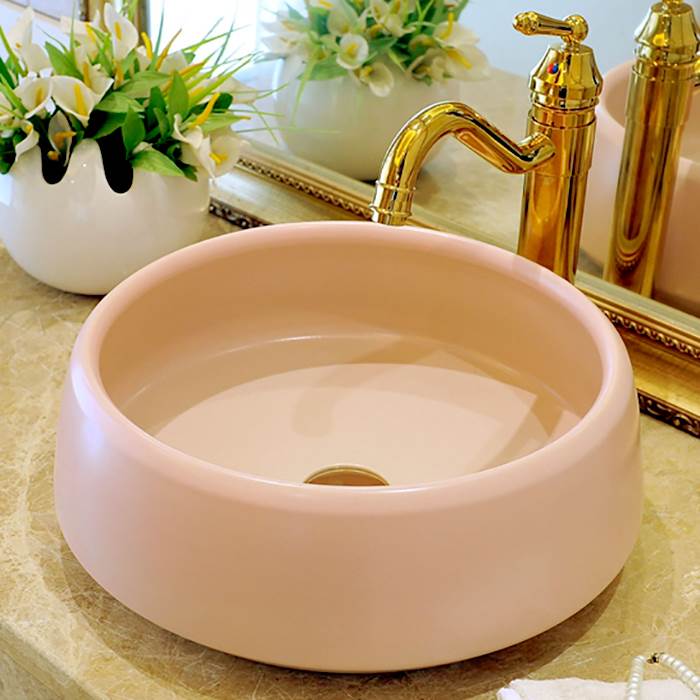 欧式粉色台上盆单盆卫生间洗脸盆陶瓷洗手盆家用小尺寸阳台盆水池