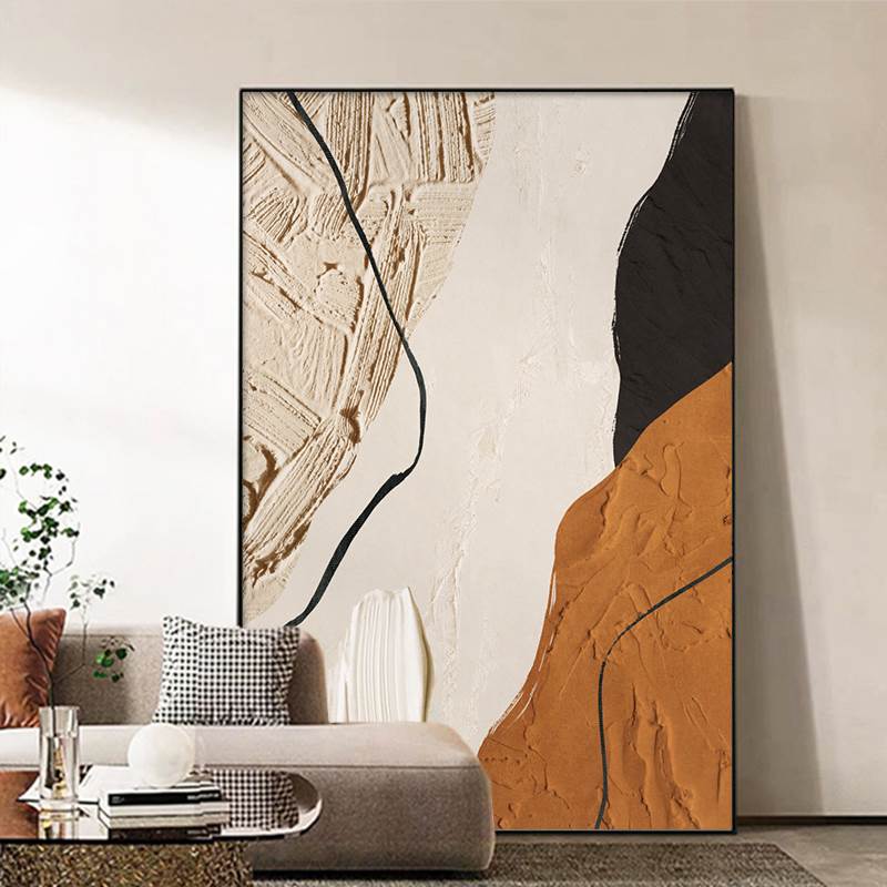 2024新款客厅沙发背景墙橙色装饰画抽象挂画现代抽象肌理落地画