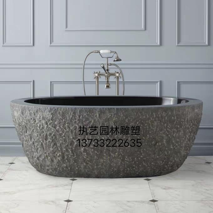 创意天然石材石头浴缸工业风Loft新款大理石澡t盆双人浴盆户外独