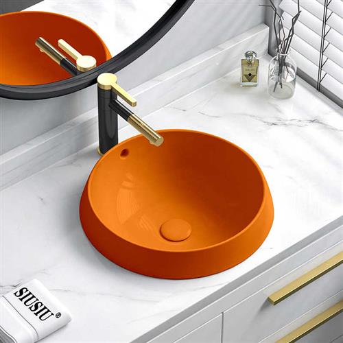 橙色台中盆半嵌入式陶瓷洗漱盆椭圆形方形圆形洗脸盆台盆洗手盆