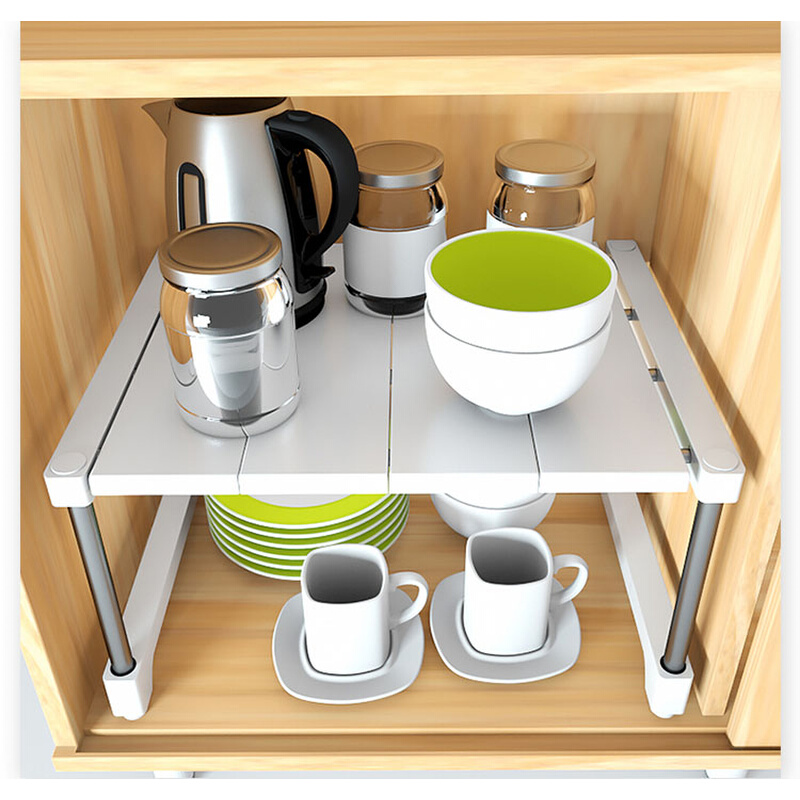 可伸缩加宽厨房置物架落地多层桌面收纳架水槽衣柜隔板隔层整理架