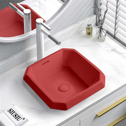 红色台中盆半嵌入式陶瓷台盆圆形椭圆形方形洗脸盆一体洗手盆面盆