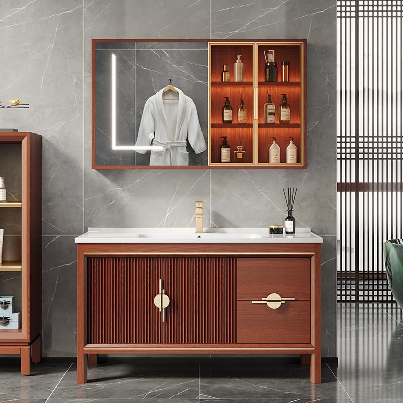 新中式橡木烤漆浴室柜组合陶瓷一体盆洗漱台卫生间洗脸池洗手盆柜