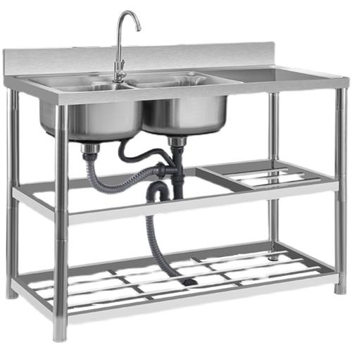 厨房304不锈钢水槽单槽双槽 洗菜池洗碗盆一体加厚带支架置物平台