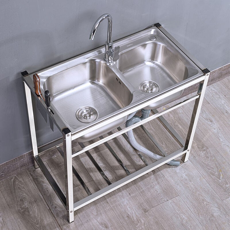 洗手盆带架子移动洗菜盆简易厨房水B槽不锈钢洗碗池家用双水槽落