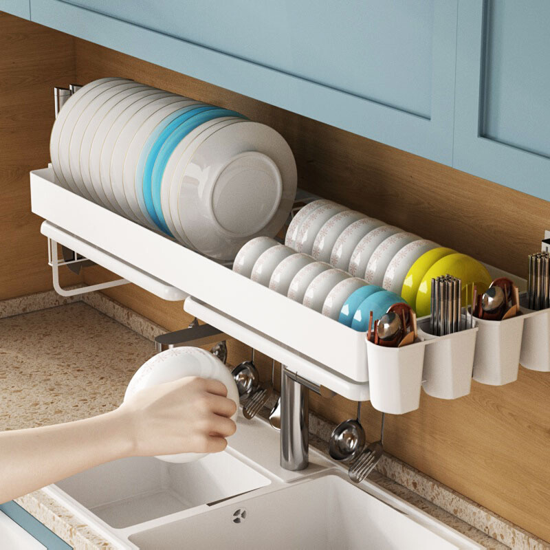厨房水槽置物架碗碟收纳架壁挂式免打孔水池上放碗架沥水架碳钢