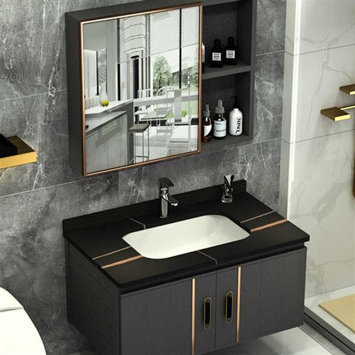 现代简约岩板太空铝浴室柜组合小户型卫生间一体陶瓷洗脸盆洗漱台