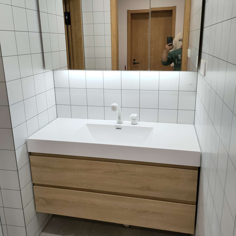 日式简约现代浴室柜组合人造石洗手盆多层实木洗漱台洗脸池一体柜
