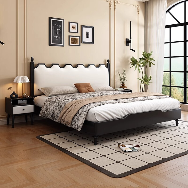 北欧黑色实木床现代简约1.5米1.8复古卧室经济型双人法式复古大床