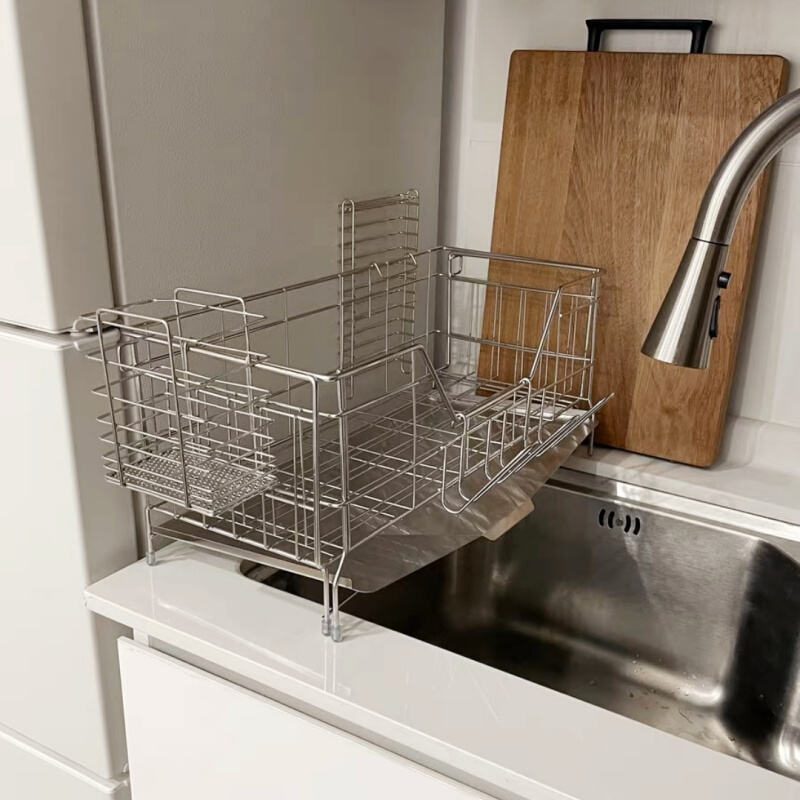 日式304不锈钢厨房水槽架极窄可伸缩沥水架置物架碗碟架刀架筷架