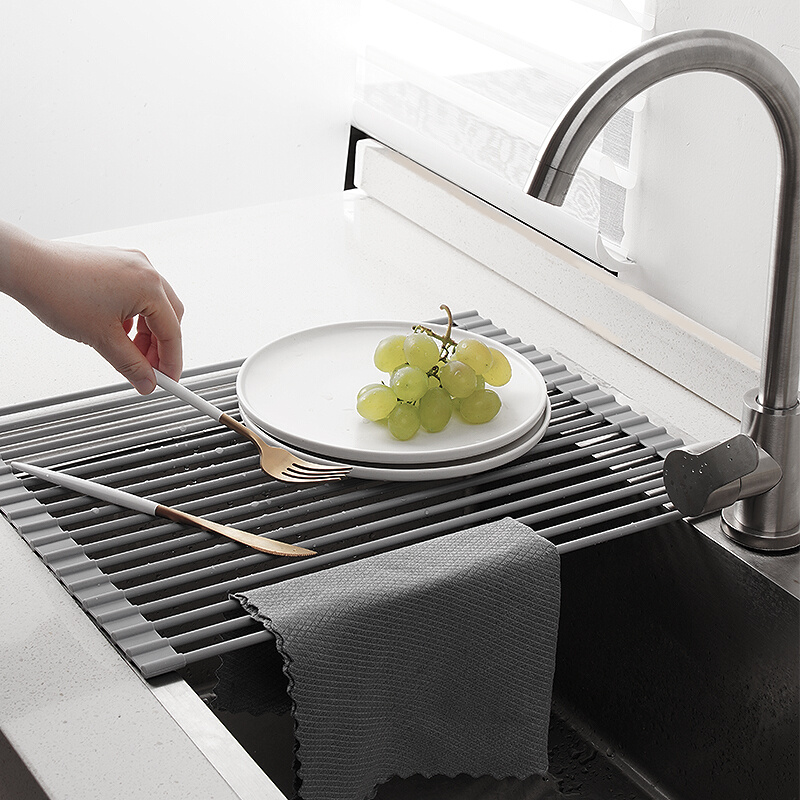 资顺厨房可折叠硅胶沥水架滤水篮卷过沥碗盆滤水垫水槽水板置物架