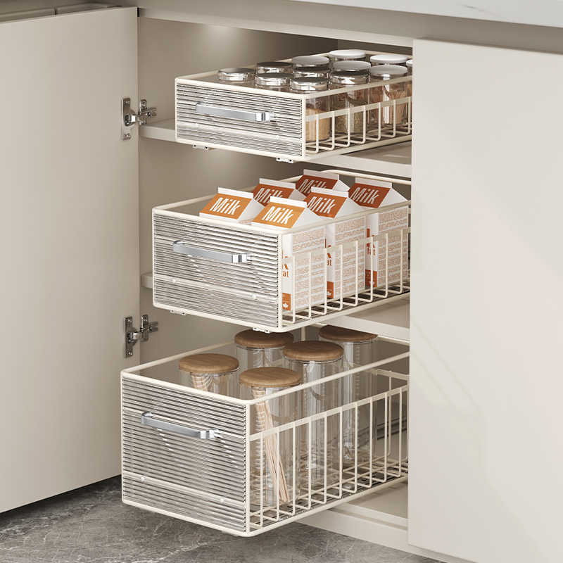川岛屋厨房抽拉式置物架橱柜内置分层抽屉拉篮水槽下调料收纳架子