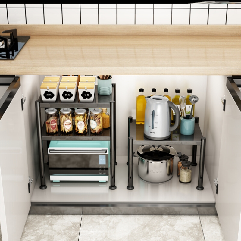 不锈钢一层架厨房橱柜分层置物架柜内隔板台面水槽下单层碗盘锅具