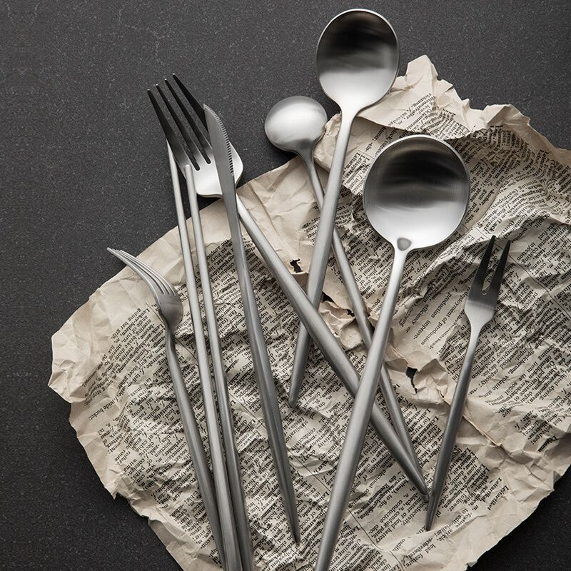 银色304不锈钢西餐牛排刀叉勺三件套家用甜品水果叉筷子套装餐具