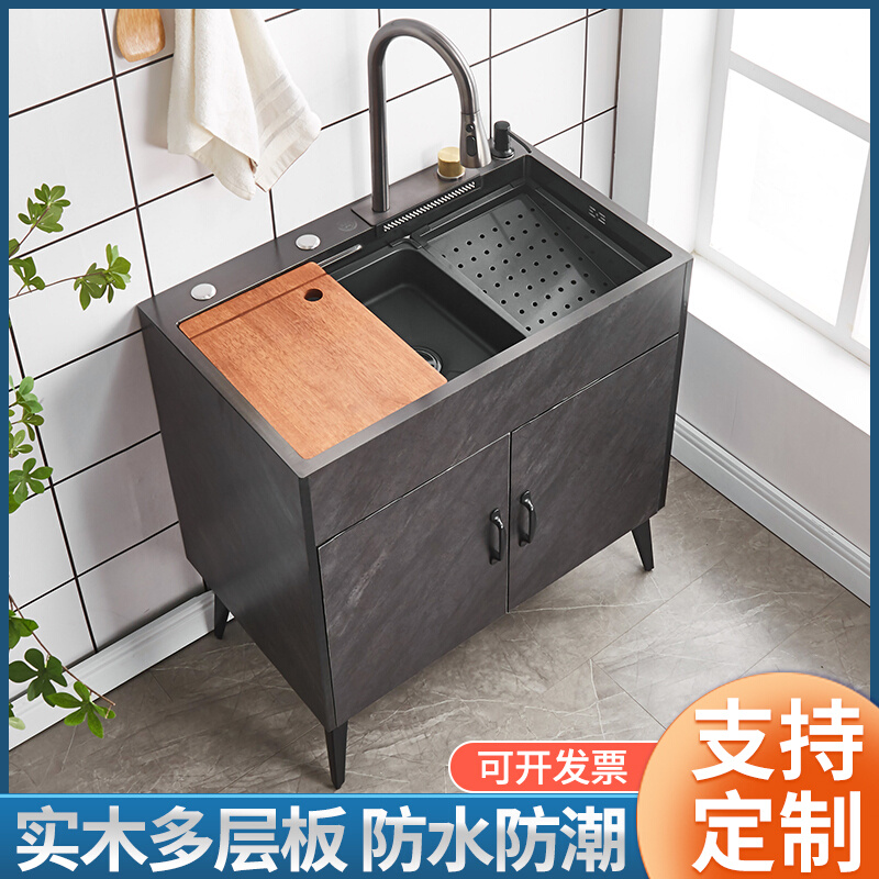 简易水槽一体柜不锈钢水盆家用厨房洗菜盆橱柜洗碗池套餐